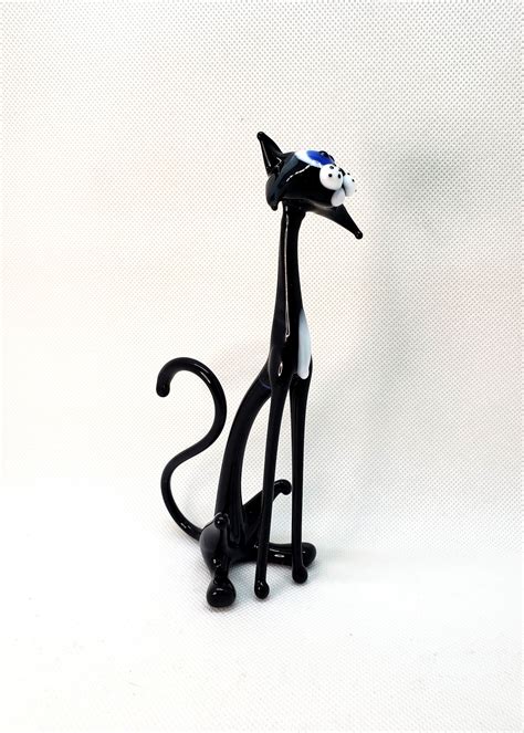 Big Black Cat Figurine Black Glass Cat Black Cat Collectible Etsy