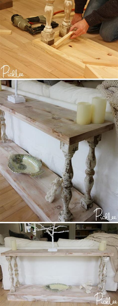 Sand the resulting wood, then fill holes with tabletop resin. 20+ Easy DIY Console Table and Sofa Table Ideas - Hative