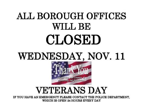 Offices Will Close For Veterans Day Nov 11 Borough Of