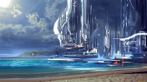 Futuristic Science Fiction Artwork Ports Building Wallpapers Hd