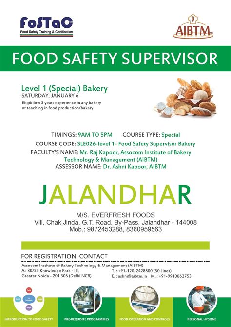 Guidance & regulation (food and dietary supplements). Enroll Food Safety Supervisor Training Program on Level 1 ...