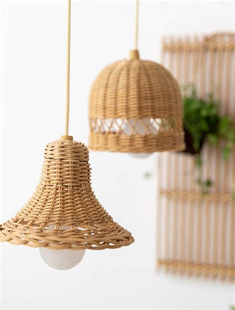 Small Rattan Pendant Light Shade With Battery Operated Pull Etsy Uk