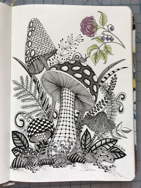 With great pleasure i watch in instagram for the world drawing marathon inktober. Paddestoel | Zentangle drawings, Zentangle art, Mushroom ...