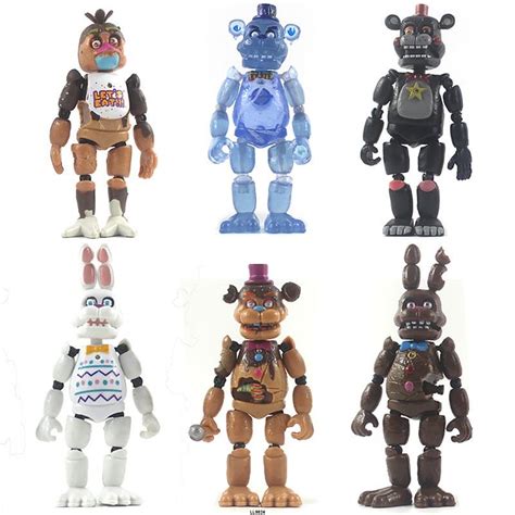 w6 6pcs set five nights at freddy s action figure with light movable joints fnaf bonnie foxy