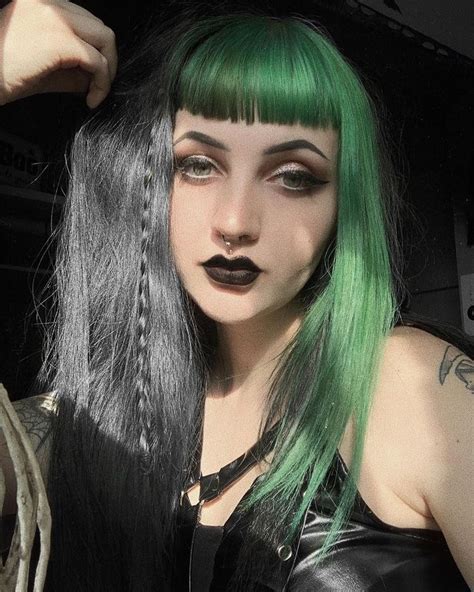 Emerald Green Hair Green Hair Dye Dark Green Hair Goth Makeup Hair