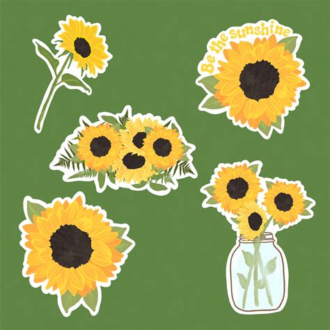 Sunflower Sticker Pack Vinyl Sunflower Stickers Etsy
