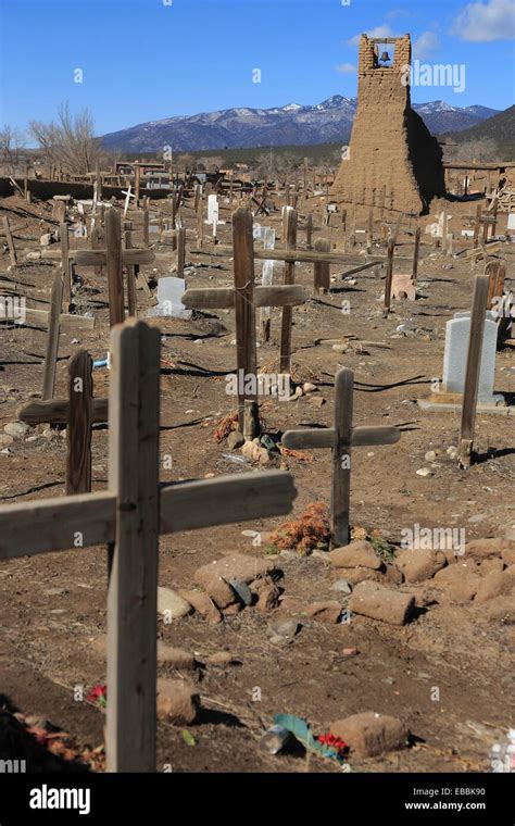 The Taos Pueblo Cemetery With Original San Geronimo Church In The