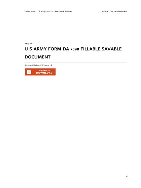 Fillable Online U S Army Form Da 7598 Fillable Savable Document Pdf