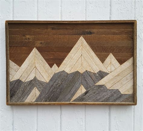 Past Reclaimed Wood Wall Art Mountain Range Lath Art Shabby Chic