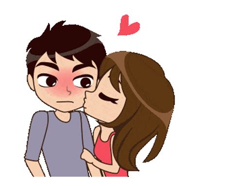 Romantic Cartoon Kissing On Cheeks 