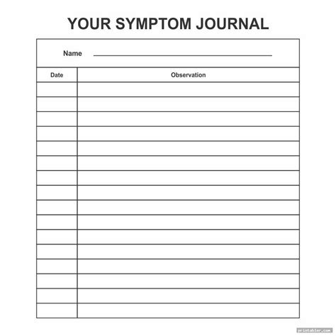 Printable Symptom Diary