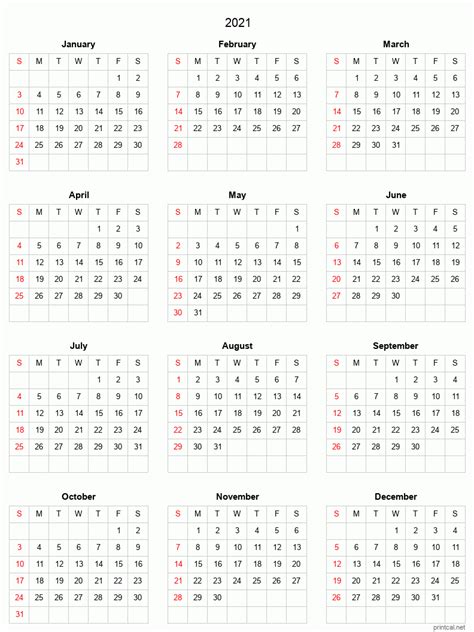 The printable calendars are the best tool for organizing the tasks and maintaining the daily when you use the free printable calendars and perform the number of tasks respectively. Printable Yearly Calendar 2021, Full-year | Free Printable Calendars