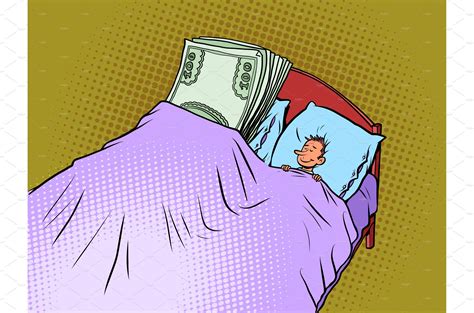 a man sleeps with money in his bed pre designed vector graphics ~ creative market