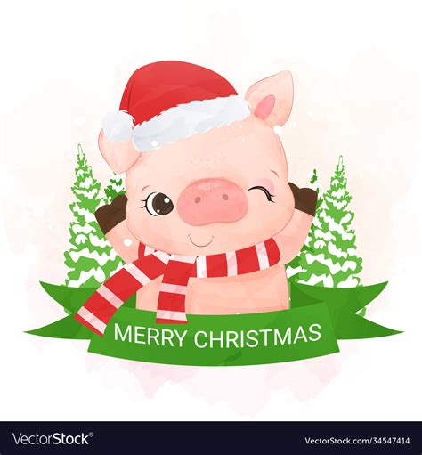 Adorable Little Pig Wishing You A Merry Christmas Vector Image