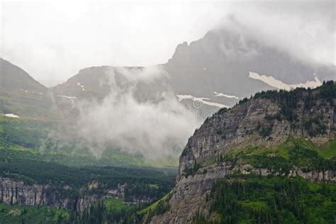 Permanent Glaciers Lie On The Mountains In Glacier National Park Stock