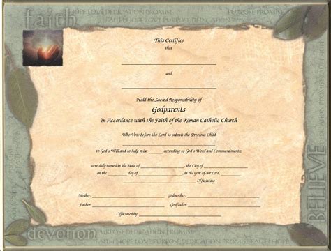 Keepsake Catholic Godparent 85 X 11 Inch Certificate Faith Blank