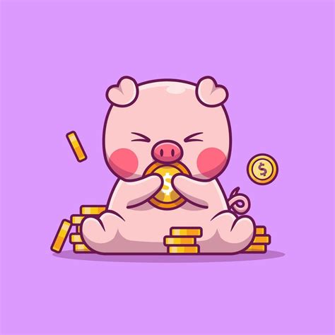 Cute Pig With Gold Money Cartoon Vector Icon Illustration Animal