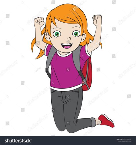 Happy Cartoon Girl Go Back School Stock Vector Royalty Free