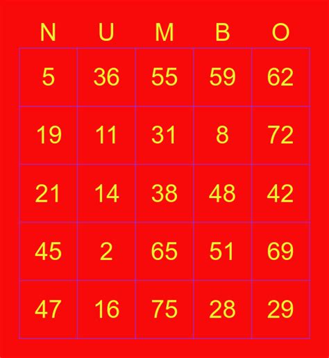 Math Numbo Card Bingo Card