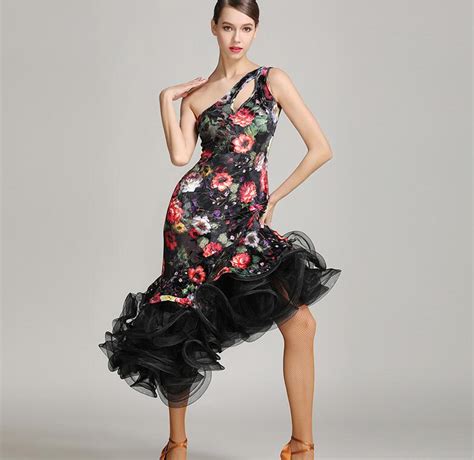 Exquisite Luxury Flower Latin Dance Dress Black Latin Salsa Flamenco Ballroom Dance Dress In