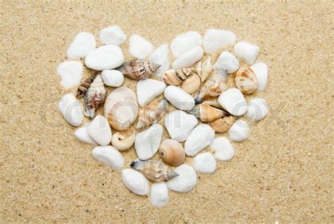 Heart Made With Shells Heart Shape On Sand Stock Photo Colourbox
