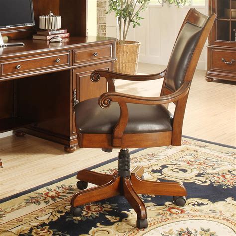 Shop our best selection of wooden office chairs to reflect your style and inspire your home. Caster Equipped Wooden Desk Chair with Leather Covered ...