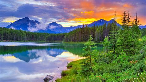 1366x768px Free Download Hd Wallpaper Herbert Lake Banff National
