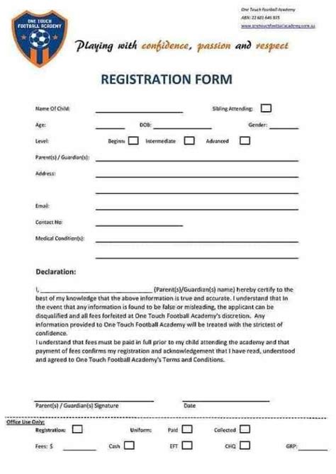 Academy Registration Form Templates Word Free Word Template