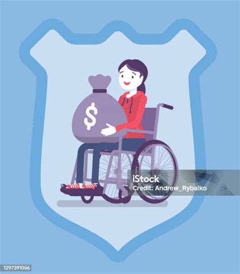 Pembayaran Manfaat Asuransi Disabilitas Untuk Wanita Kursi Roda Cacat Ilustrasi Stok Unduh