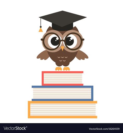 Cute Owl With Graduation Cap And Books Vector Image On Vectorstock
