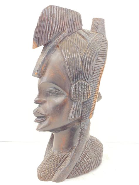 Lot African Hand Carved Wood Female Bust