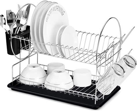 Glotoch Dish Drying Rack 2 Tier Dish Rack With Utensil Holder Cup
