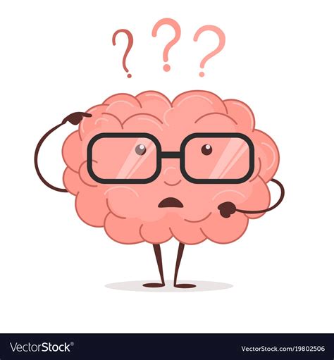 Brain Cartoon With Questions And Glasses Human Vector Image
