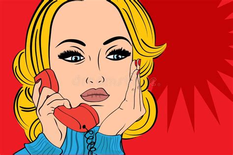 Pop Art Retro Woman Comics Style Talking Phone Stock Illustrations 36