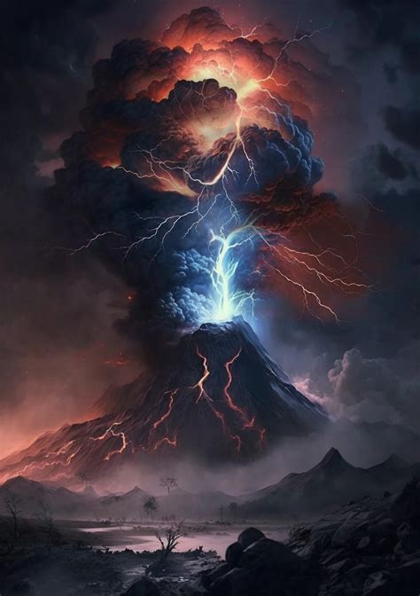 Volcano Eruption Lightning Storm 1 Digital Print Etsy