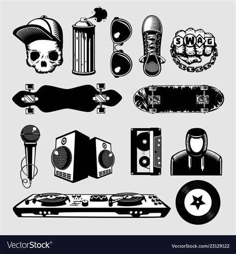 Street Culture Icons Set Hip Hop And Rap Signs Vector Image