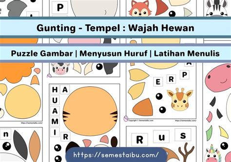 Worksheet Anak Tkpaud Gunting Tempel Tulis Tema Hewan
