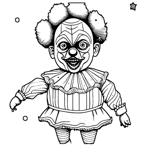 Creepy Clown Doll Circus Coloring Page · Creative Fabrica