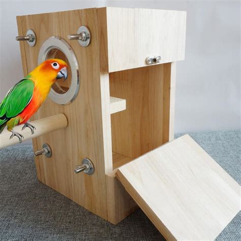 Small Pet Bird Parrot Hatching Breeding Box Nest House Toy Wooden Cage