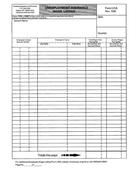 Lindeen, commissioner of securities and insurance, montana state auditor. Form Ui5a - Unemployment Insurance Wage Listing - Montana Department Of Revenue printable pdf ...