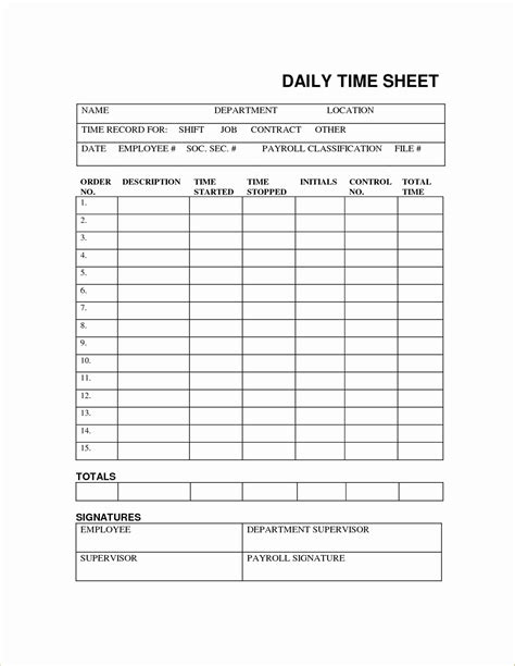 Time Sheet Template Printable