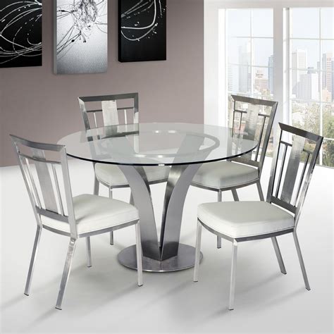 Armen Living Cleo Contemporary Dining Chair In White And Stainless Steel Al Lcclchwhb201 At
