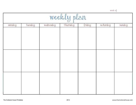 5 Day Weekly Calendar Template