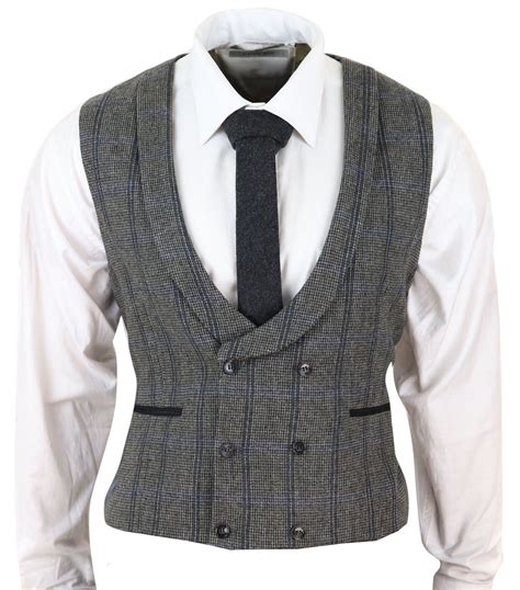 Mens Double Breasted Tweed Waistcoat Happy Gentleman