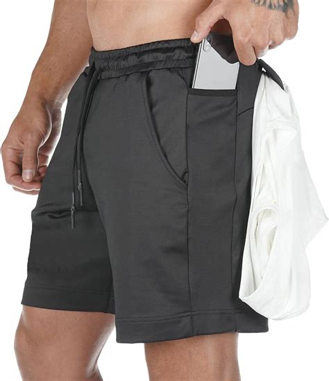 Diomor Mens Gym Workout Drawstring Shorts With Cell Phone