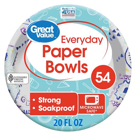 Great Value Everyday Paper Bowls, 20 oz, 54 Count - Walmart.com