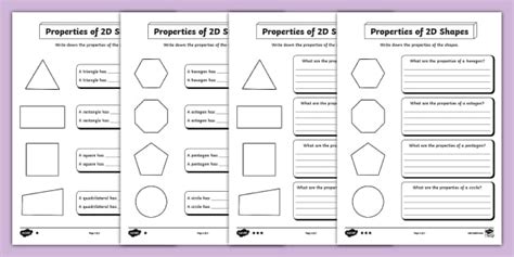 Year 2 Properties Of 2d Shapes Differentiated Worksheet Twinkl