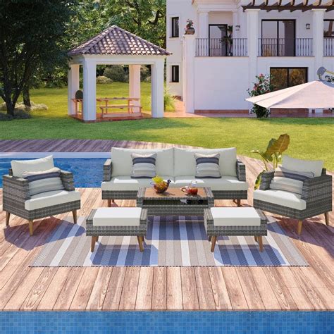 Harper And Bright Designs Gray 6 Pieces Wicker Outdoor Sectional Set With