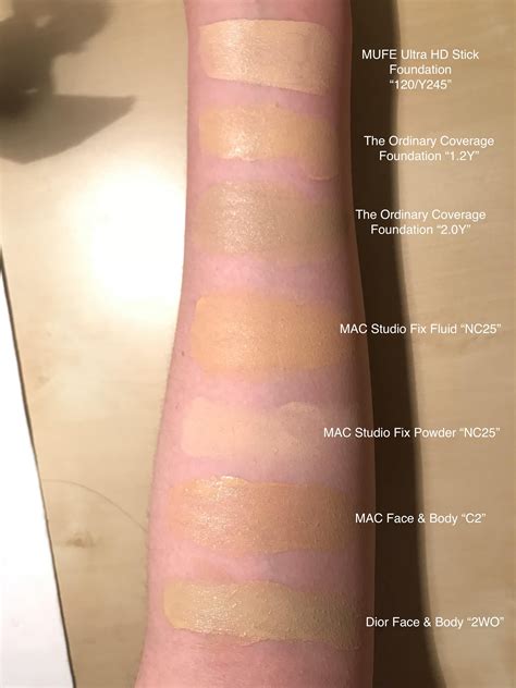 foundation swatches nc20 25 mufe the ordinary mac dior face and body foundation swatches mac