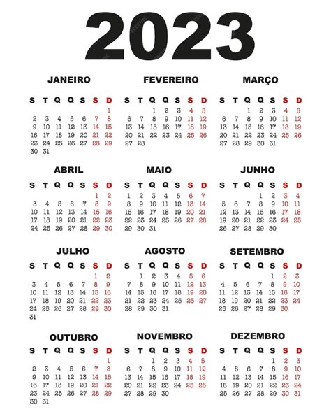 Calendário Em Português 2023 Ano Vetor Premium